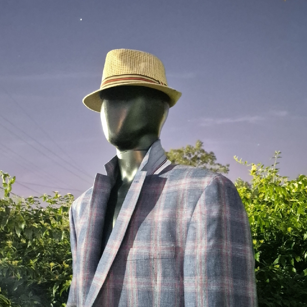 Tommy Hilfiger (Vietnam) Men's Pure Linen Window-Pane Plaid Luxury Blazer
